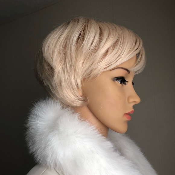 NWT 6-8” Pale blonde pixie warm dimension wig mens womens bangs unisex short - Picture 6 of 16